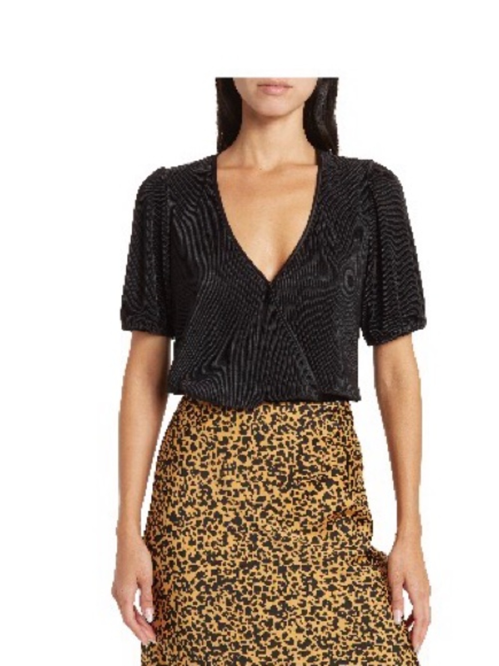 Wayf Black V-Neck Short Sleeve Blouse